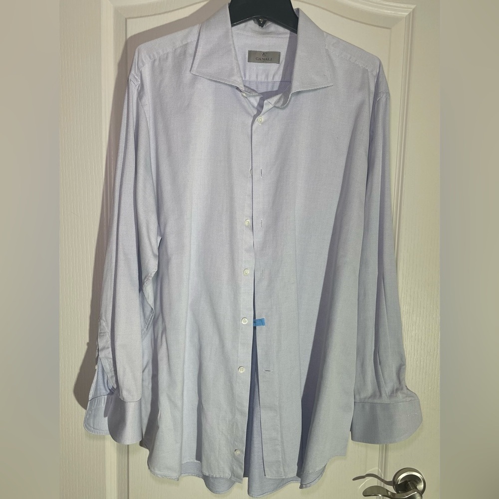 Canali White with blue specs Long Sleeve Button-Up Shirt Sz 18 1/2